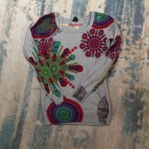 Desigual Long Sleeve Colorful Cotton Knit Top